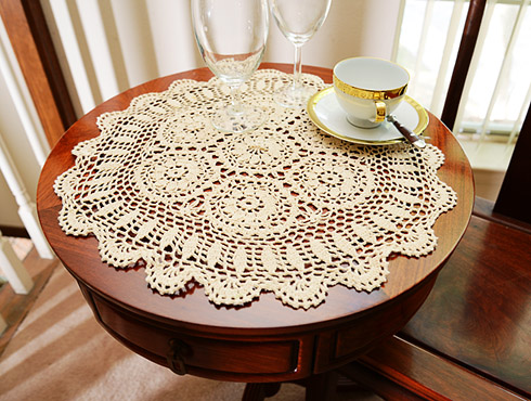 Crochet Round Placemat. 18" round. Wheat color. 1 Each.